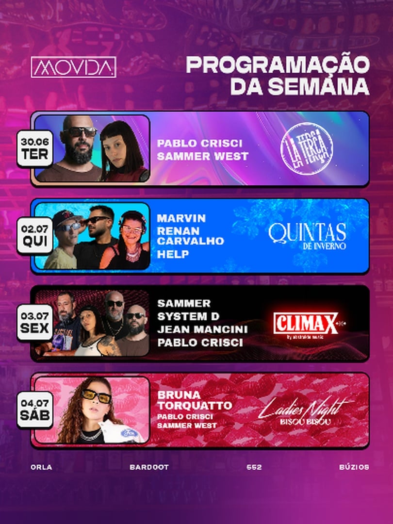 SEMANA MOVIDA 30/06 a 04/07
