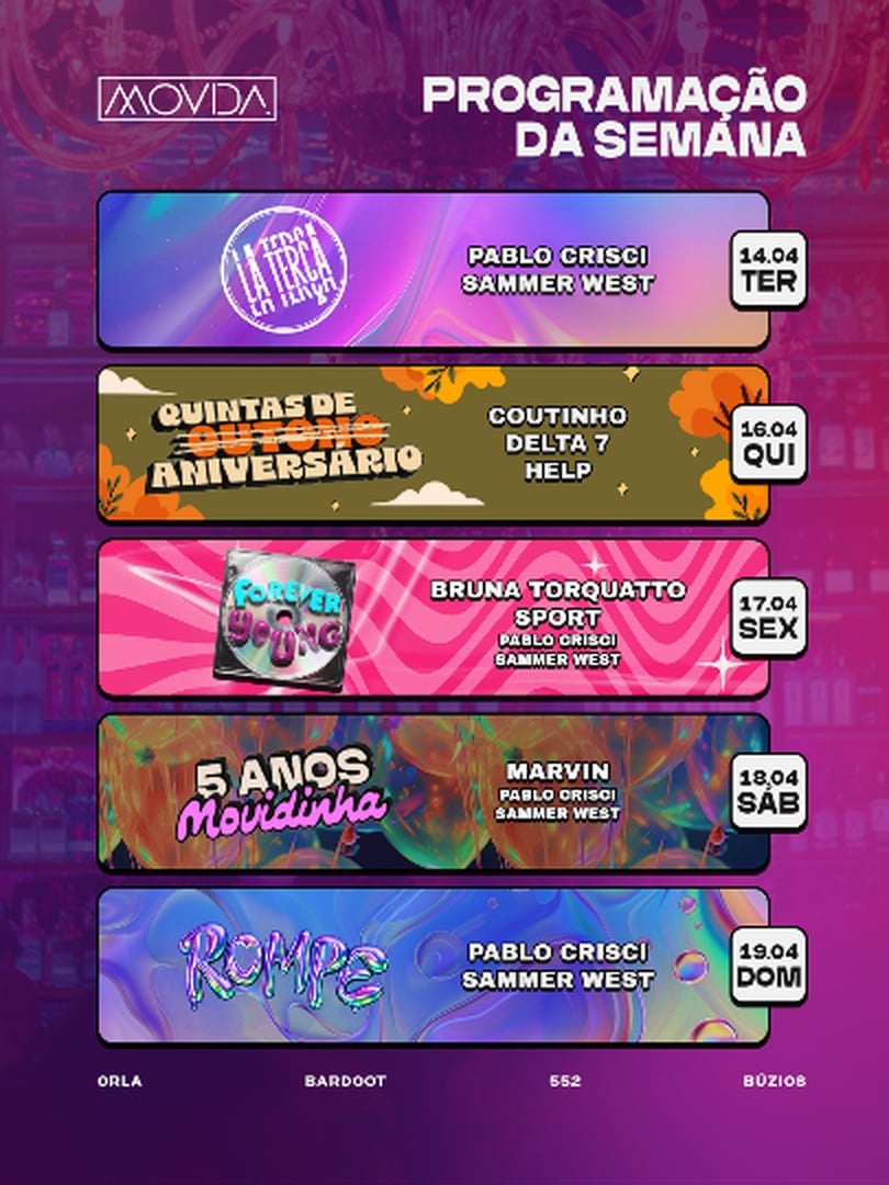 Semana Movida 14 a 19 em Armação dos Búzios - Coutinho + Delta 7 + Help